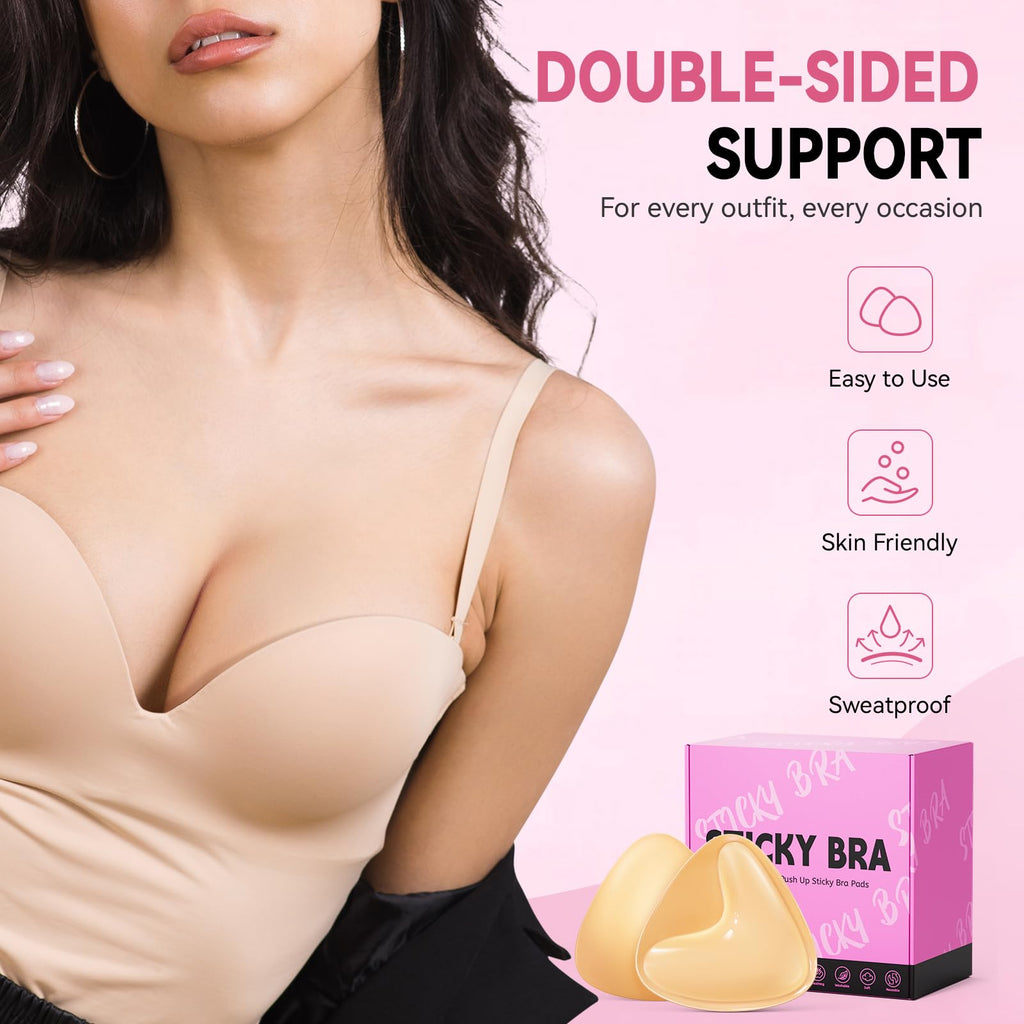 Mearter Ultra Push Up Sticky Bra Pads Inserts | Double Sided Adhesive Bra Inserts | Stick-on Bra for Sports Bra Swimsuit (Beige)