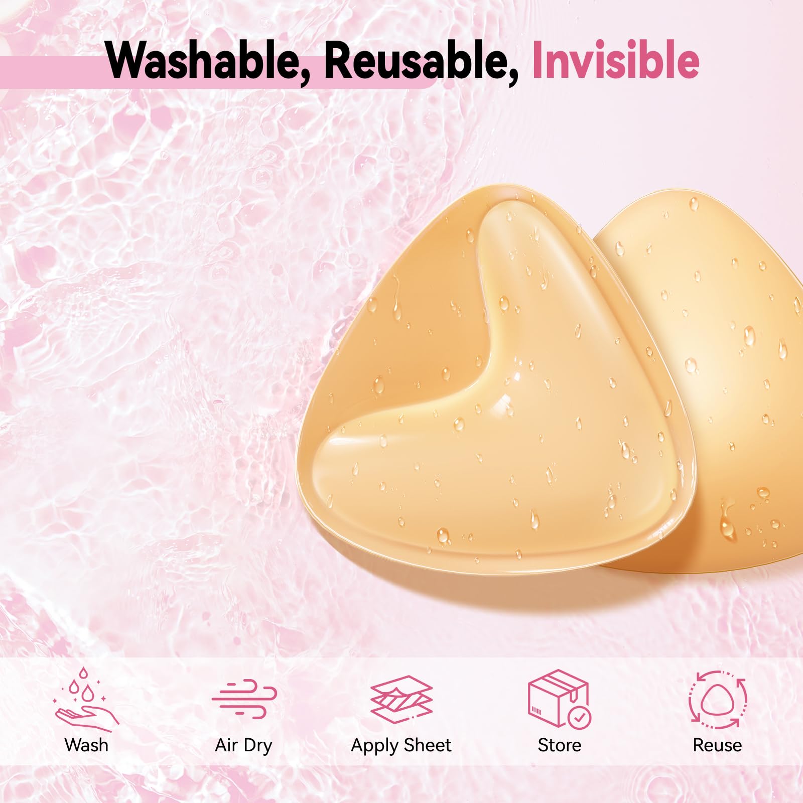 Mearter Ultra Push Up Sticky Bra Pads Inserts | Double Sided Adhesive Bra Inserts | Stick-on Bra for Sports Bra Swimsuit (Beige)