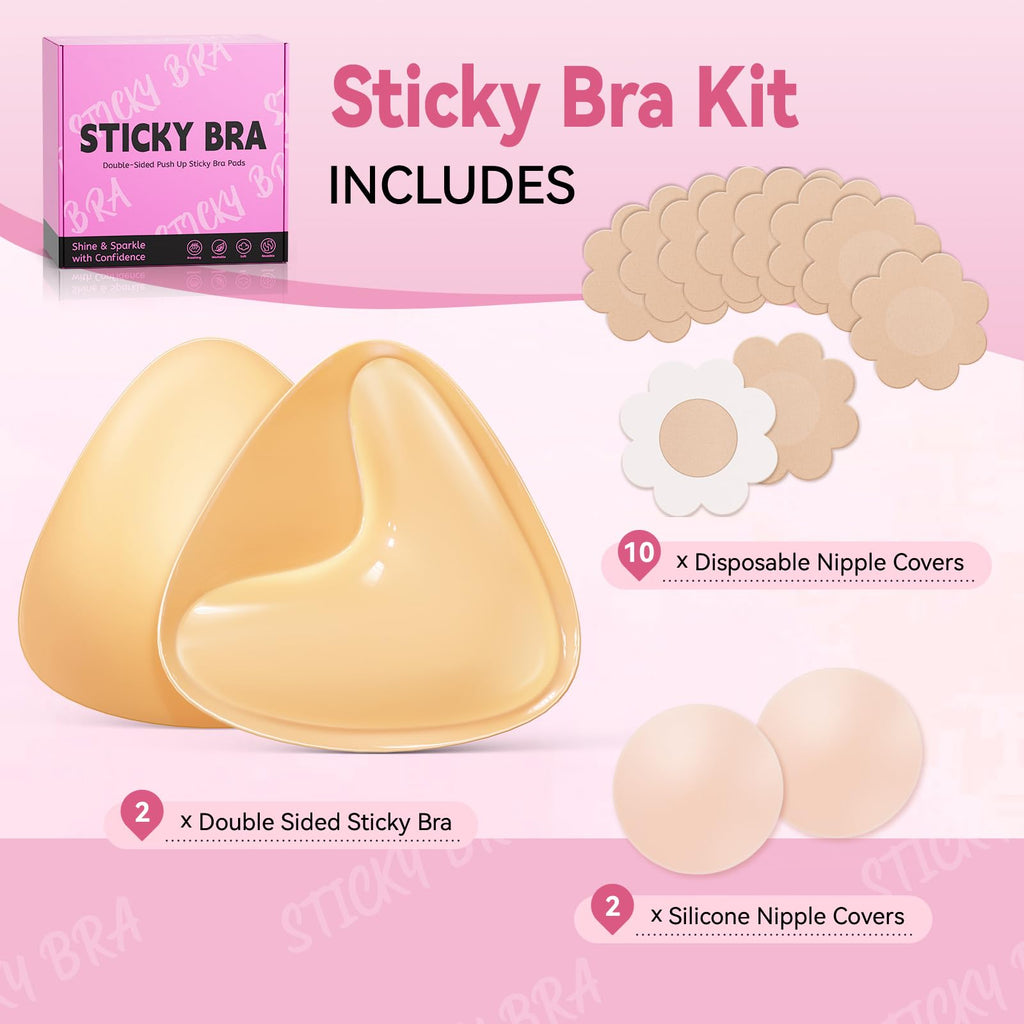 Mearter Ultra Push Up Sticky Bra Pads Inserts | Double Sided Adhesive Bra Inserts | Stick-on Bra for Sports Bra Swimsuit (Beige)